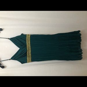 Jade green dressed the metallic gold empire waist trim